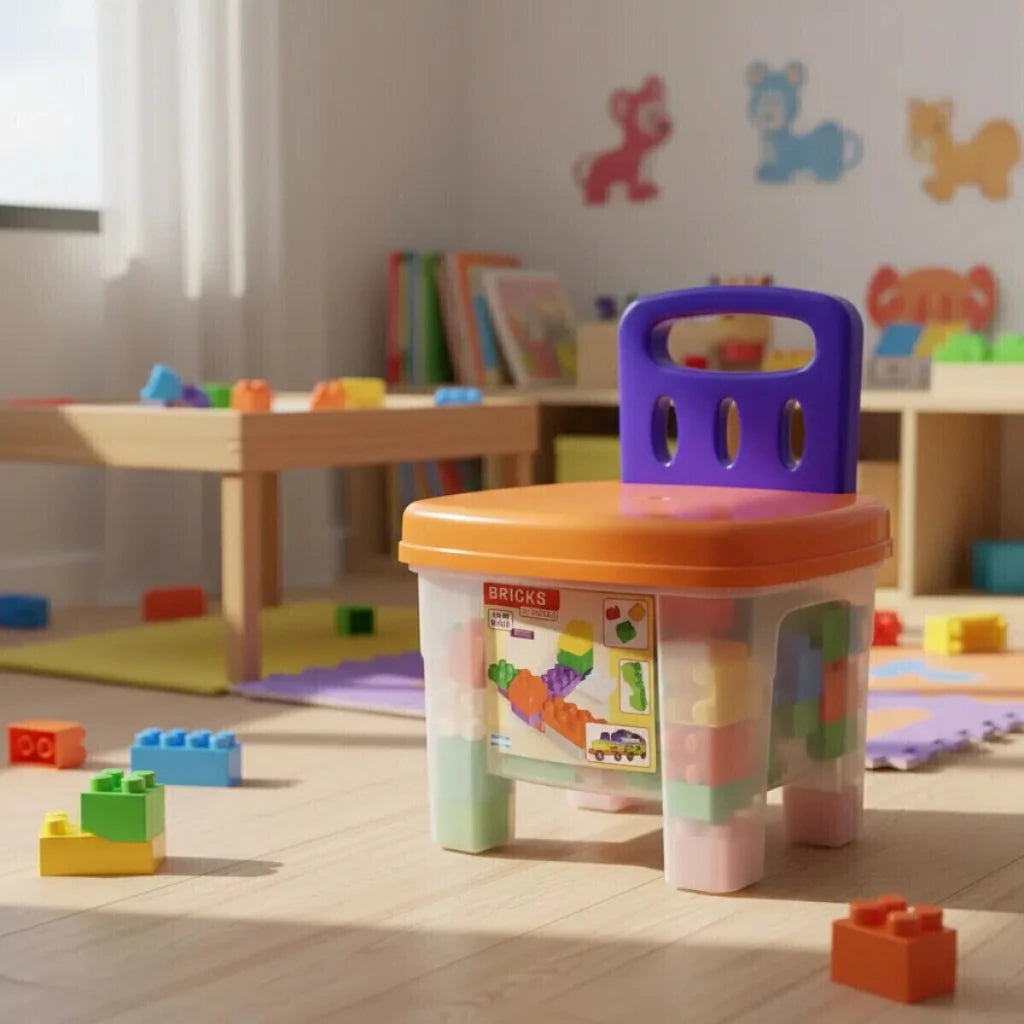Silla Banquito con 72 Bloques New Plast Juego Didáctico Infantil