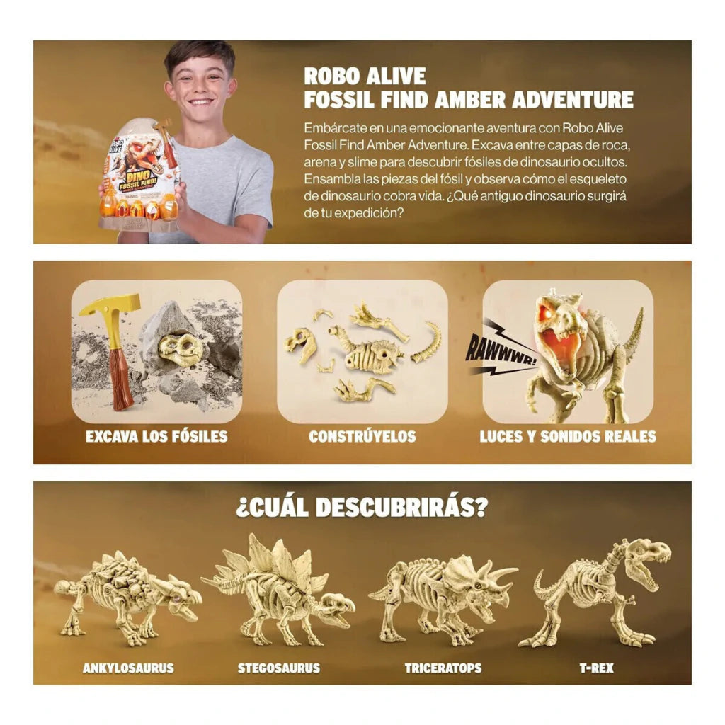 Robo Alive Ámbar Dino Fósil Huevo Sorpresa 23 cm Wabro